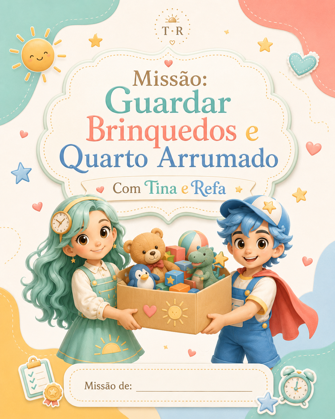 Capa da missão Guardar Brinquedos e Quarto Arrumado do kit Tina e Refa