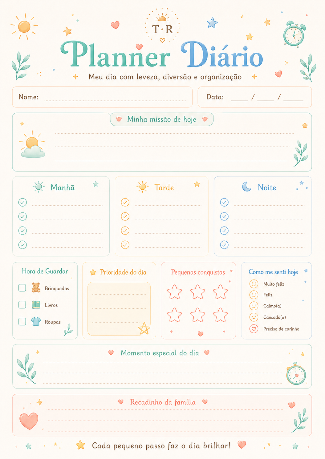 Página do planner diário do kit Tina e Refa