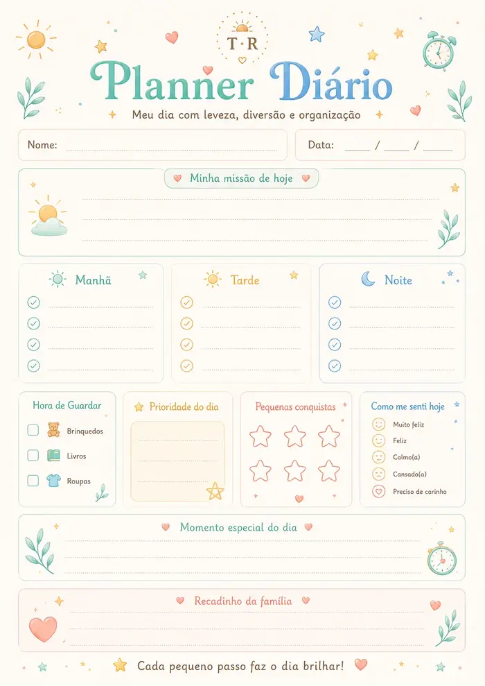 Página do planner diário do kit Tina e Refa