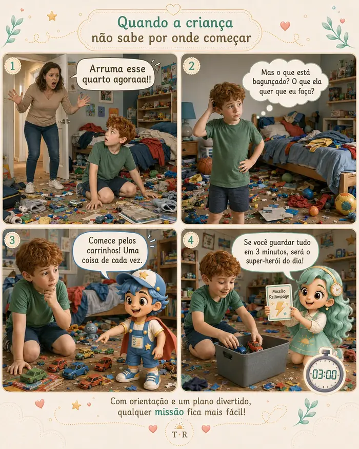 Quando a criança não sabe por onde começar - história em quadrinhos